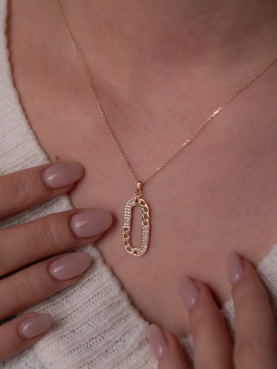 14 Ayar Altın Oval Taşlı Kolye